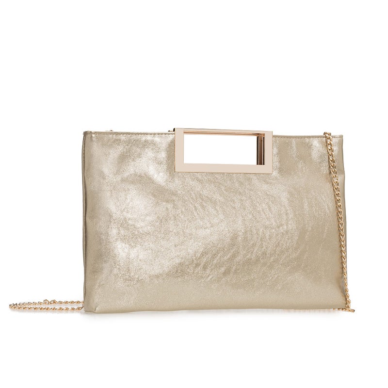 CHARMING TAILOR Fashion PU Leather Handbag Stylish Women Convertible Clutch Purse (Gold) - Image 3